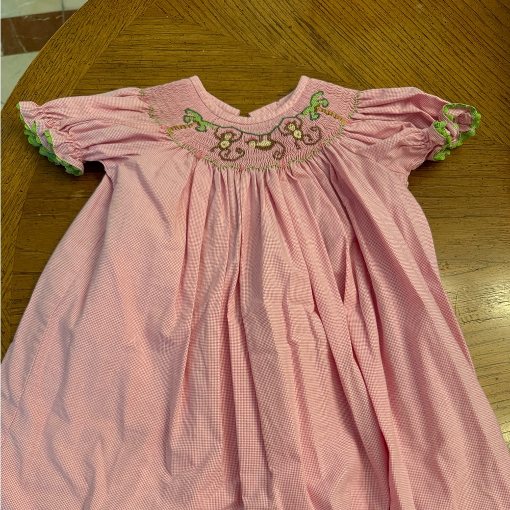 Shrimp & Grits kids smocked monkey dress